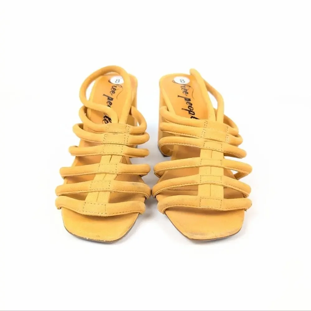 Free People Colette Hot Orange Strappy Cinched Block Heel Sandals Size 8